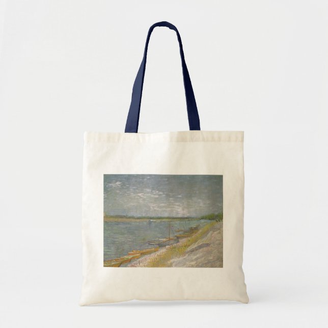 Bolso De Tela Vincent van Gogh - Vista de un río con barcos de r (Frente)