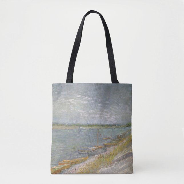 Bolso De Tela Vincent van Gogh - Vista de un río con barcos de r (Anverso)