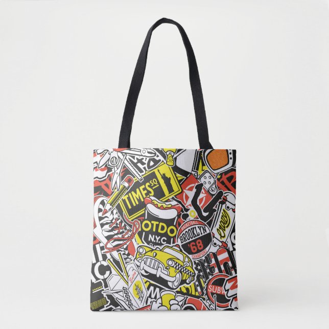 Bolso De Tela Viñeta abstracta de pegatina urbano de Nueva York (Anverso)