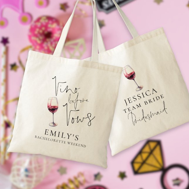 Bolso De Tela Vino antes de la fiesta de Bachelorette (Front and back view)