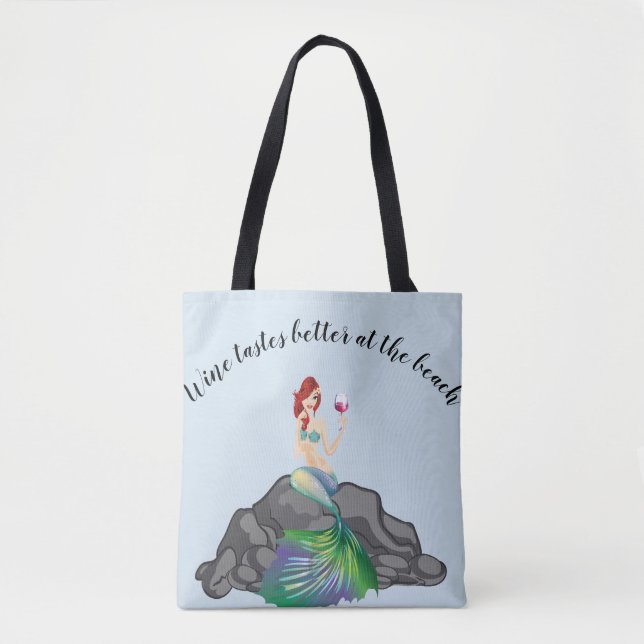 Bolso De Tela Vino que bebe Sirena sabe mejor en la playa (Anverso)
