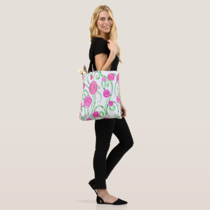Bolso De Tela Vinos de flores verdes y rosas
