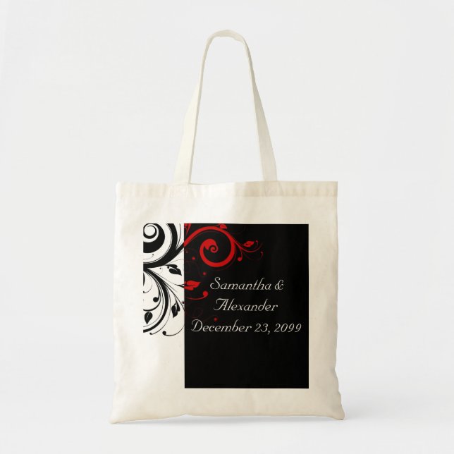Bolso De Tela Vinos de natalidad negra y roja (Frente)