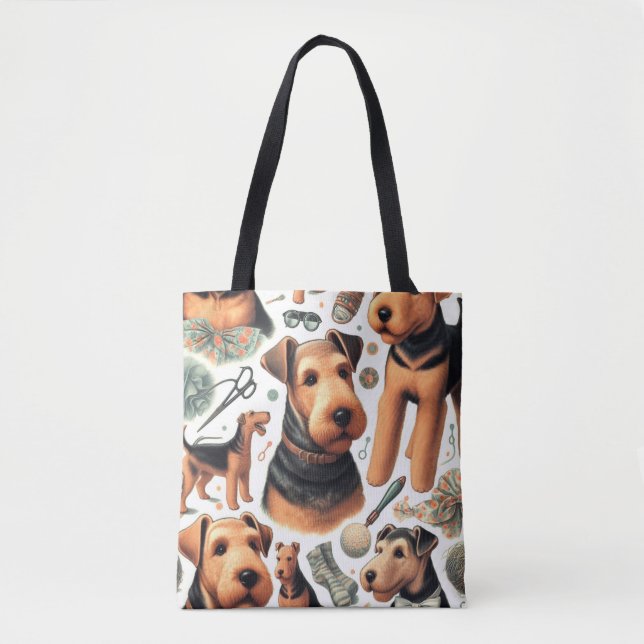 Bolso De Tela Vintage Airedale Terrier Seamless (Anverso)