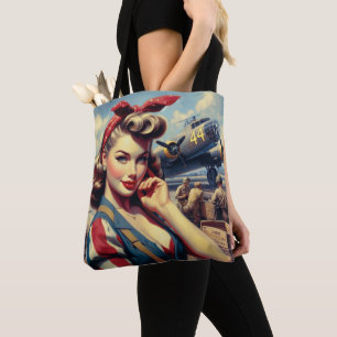 Bolso De Tela Vintage Airplane Pin Up