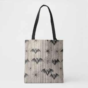 Bolso De Tela Vintage Bats and Spiderwebs en tiras angustiadas