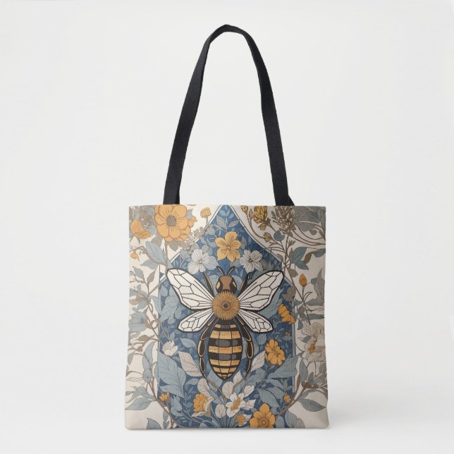 Bolso De Tela Vintage Bee and Wild Flowers (Anverso)