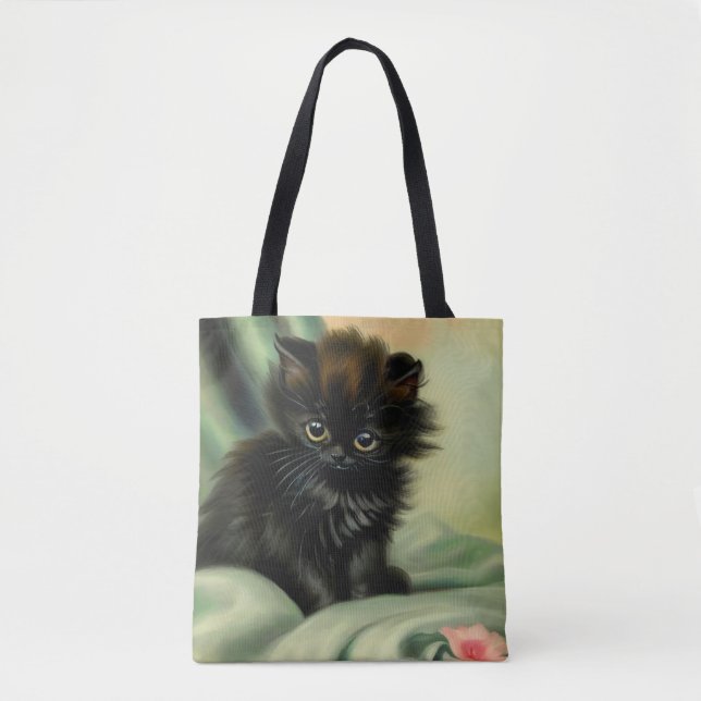 Bolso De Tela Vintage Black Kitten Ilustracion (Anverso)