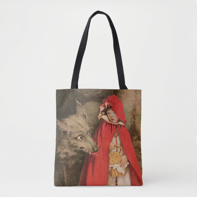 Bolso De Tela Vintage Caperucita Roja y gran lobo malo (Anverso)