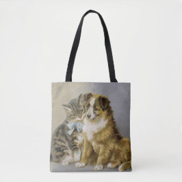 Bolso De Tela Vintage cat and dog intimate friendship
