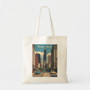 Bolso De Tela Vintage Chicago Illinois Ciudad Silueta Retro Viaj