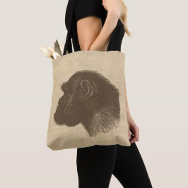 Bolso De Tela Vintage Chimpanzee Illustration on Burlap