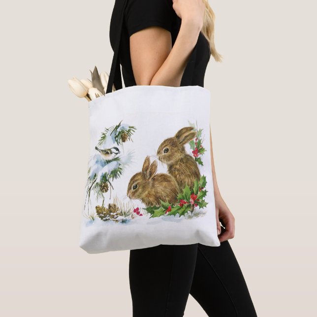 Bolso De Tela Vintage Christmas Bunnies (Detalle)