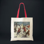 Bolso De Tela Vintage Christmas, Children Snowball Fiesta<br><div class="desc">Ilustracion Vintage. Imagen de feriado navideño de Feliz Navidad con niños divirtiéndose afuera con una pelea de bolas de nieve. Los niños están arrojando bolas de nieve y construyendo un muñeco de nieve en un día de invierno.</div>