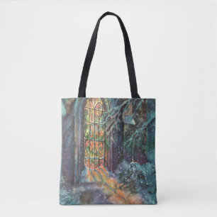 Bolso De Tela Vintage Christmas Church con ventana de vidrio man