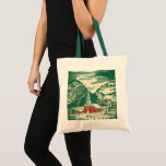 Bolso De Tela Vintage Christmas Church, Snowscape in Winter<br><div class="desc">Navidades de ilustracion de época celebran un diseño religioso con una pintoresca capilla en un bonito pueblo de montaña. Un paisaje natural invernal con montañas,  árboles y nieve. El original es un cuadro acuático de arte rojo y verde.</div>