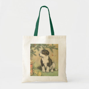 Bolso De Tela Vintage Christmas, Cute Puppy con Árbol De Navidad