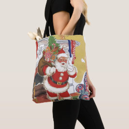 Bolso De Tela Vintage Christmas, Jolly Santa Claus con presentes