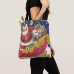 Bolso De Tela Vintage Christmas, Jolly Santa Claus con Sleigh<br><div class="desc">Diseño de vacaciones de Navidades de ilustracion de época del clásico libro de cuentos para niños "Fue la noche antes que los Navidades". Este diseño presenta a un alegre Santa Claus con su burla en el trineo de los juguetes que saca su equipo de renos. Santa está a punto de...</div>