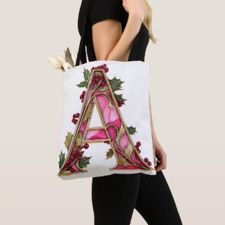 Bolso De Tela Vintage Christmas Pink Gold Holly Monogram A