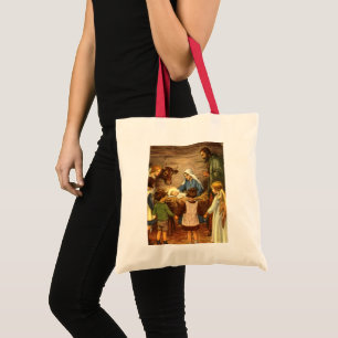 Bolso De Tela Vintage Christmas, Religious Nativity w Baby Jesus