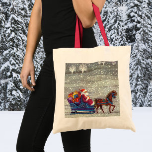 Bolso De Tela Vintage Christmas, Santa Claus Horse Open Sleigh