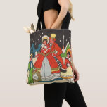 Bolso De Tela Vintage Christmas, una familia cantando música vil<br><div class="desc">¡Hermosas bolsas de tote de todo el mundo! ¡Disponible en dos estilos y dos tamaños! Ilustracion Vintage Victorian Feliz Navidad diseño con un fondo familiar en una fría noche de invierno con un bonito pueblo en el fondo. Esta pintoresca aldea tiene casas con humo subiendo por las chimeneas, nieve en...</div>