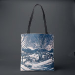 Bolso De Tela Vintage Christmas, Winter Snow Mountain Paisaje<br><div class="desc">Ilustracion de época Victorian Era Merry diseño navideño con un paisaje nevado de invierno. Árboles y montañas cubiertas de nieve con un pueblo a lo lejos al amanecer. ¡Felices fiestas y saludos de temporada!</div>