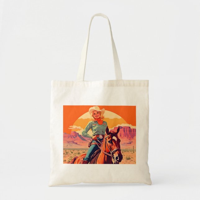 Bolso De Tela Vintage Cowgirl Riendo Caballo Occidental (Frente)