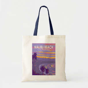 Bolso De Tela Vintage de arte de viajes de Malibu Beach Californ