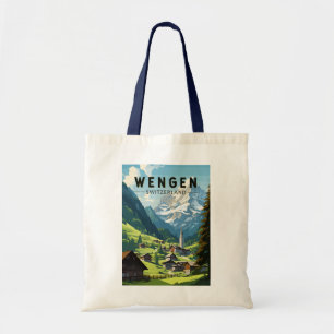 Bolso De Tela Vintage de arte de viajes de Wengen Suiza