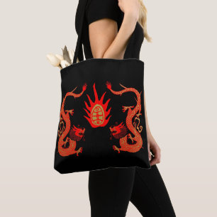Bolso De Tela Vintage Dragon Holiday Rojo y Negro