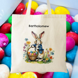 Bolso De Tela Vintage Easter Bunny Nombre Personalizado Huevo Hu