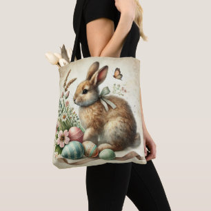 Bolso De Tela Vintage Easter Bunny Rabbit Egg Watercolor