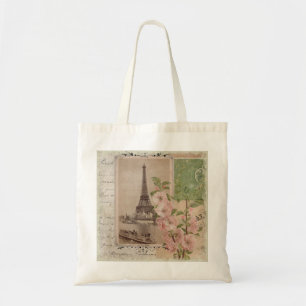 Bolso De Tela Vintage Eiffel Rubor Floral Paris Script