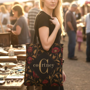 Bolso De Tela Vintage floral de amapola roja dorada de William M