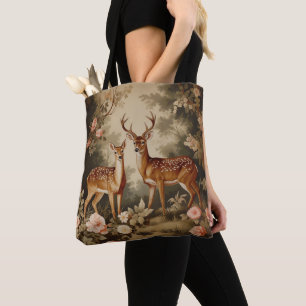 Bolso De Tela Vintage Floral Forest Deer
