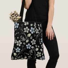 Bolso De Tela Vintage Floral Pattern with Ladybugs on Black