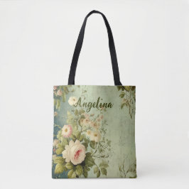 Bolso De Tela Vintage Floral Rose Greenery 
