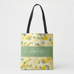 Bolso De Tela Vintage Floral Verde Amarillo Botánico