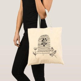 BOLSO DE TELA VINTAGE FLOWER LINE ART CON CITA