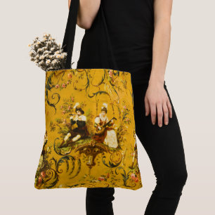 Bolso De Tela Vintage French Gold Yellow Toile Victorian Floral