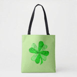 Bolso De Tela Vintage Green secuin shamrock St Patrick purpurina