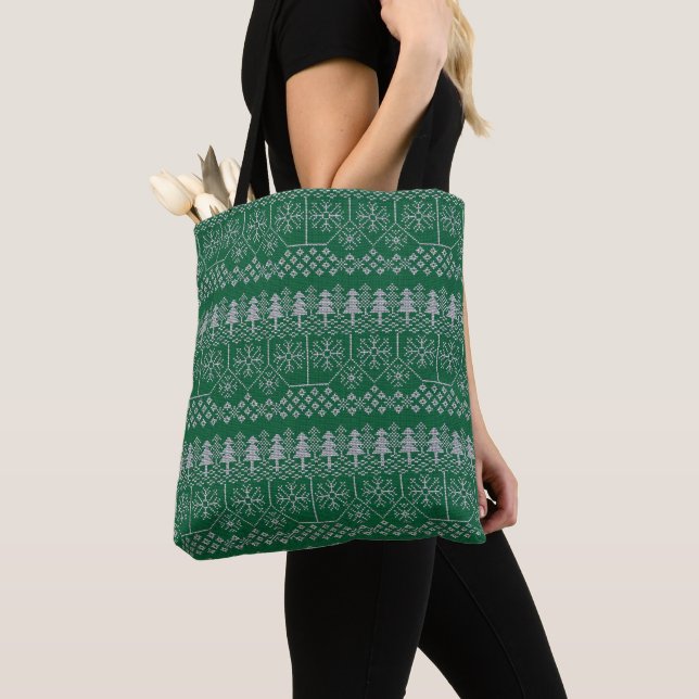 Bolso De Tela Vintage Green Silver Pattern Holidays (Detalle)