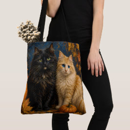 Bolso De Tela Vintage Halloween Black Cat & Orange Cat