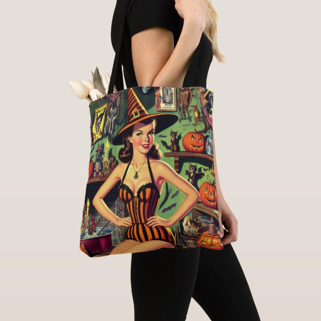 Bolso De Tela Vintage Halloween Cute Witch Pinup (Detalle)