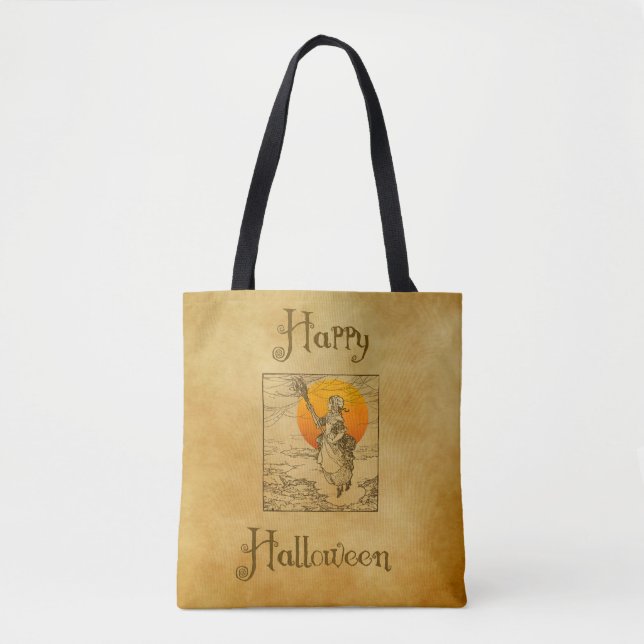 Bolso De Tela Vintage Halloween Witch Tote (Anverso)