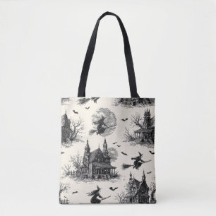 Bolso De Tela Vintage Haunted House y Witch Toile Pattern (2)