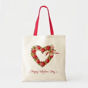 Bolso De Tela Vintage Heart Floral Wreath Feliz Día de San Valen