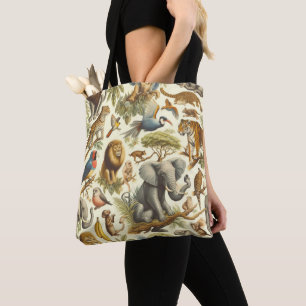 Bolso De Tela Vintage Jungle Animals Watercolor